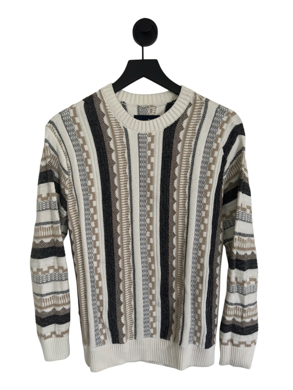 Hollister Men’s Striped Crewneck Sweater in Cream, Gray & Brown